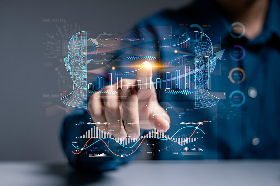 Businessman,Touching,Automated,Data,Management,System,To,Create,Reports,With